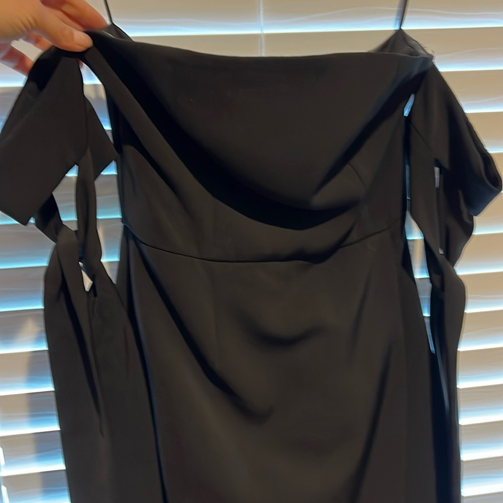 Black midi dress with off shoulder sleeve